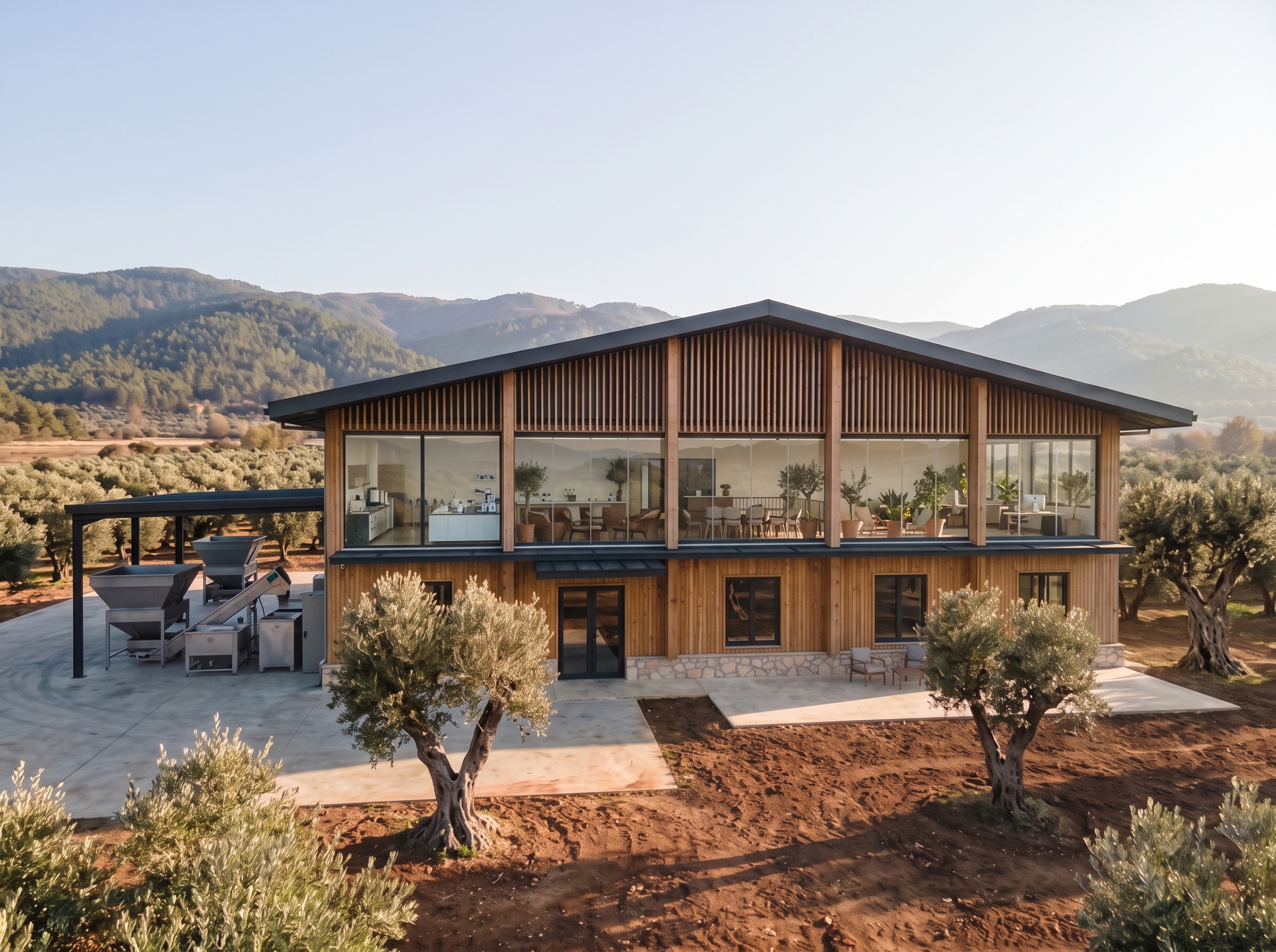 Visualisation of the Origino facility among olive groves in Yenikoy, Orhangazi